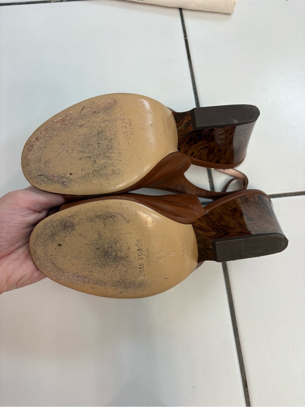kate spade Brown Leather Peep-Toe Slingback Wedges with dust bag - Picture 5 of 7